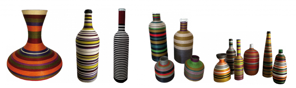 Las botellas aportan formas y colores de lo más diverso. No hay dos iguales.